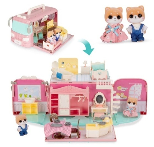 Camper Van Playset Pretend Play Dollhouse with Tiny Critters - Lot 478