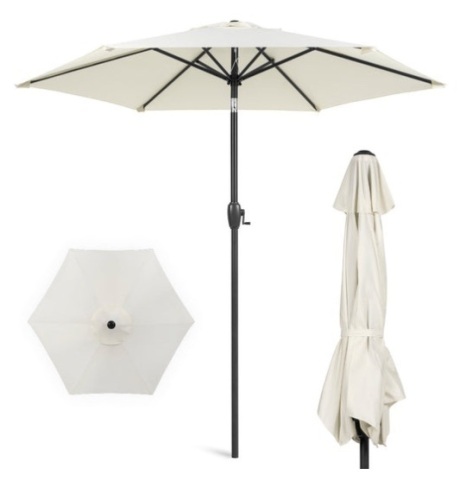 Outdoor Market Patio Umbrella w/ Push Button Tilt, Crank Lift - 7.5ft, Cream - Lot 480