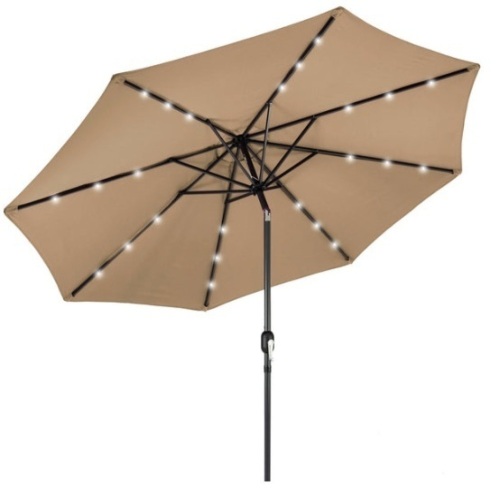 Solar LED Lighted Patio Umbrella w/ Tilt Adjustment, UV-Resistance - 10ft, Tan - Lot 481
