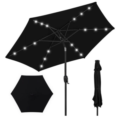 Outdoor Solar Patio Umbrella w/ Push Button Tilt, Crank Lift - 7.5ft, Black - Lot 486