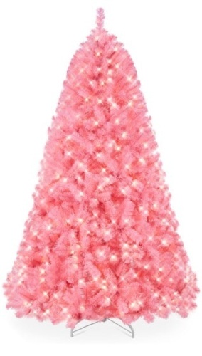 Pre-Lit Artificial Christmas Tree w/ 947 Tips, 350 Lights, Metal Stand - 6ft, Pink - Lot 492