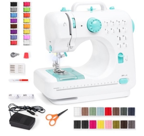 6V Portable Foot Pedal Sewing Machine w/ 12 Stitch Patterns, Teal - Lot 498