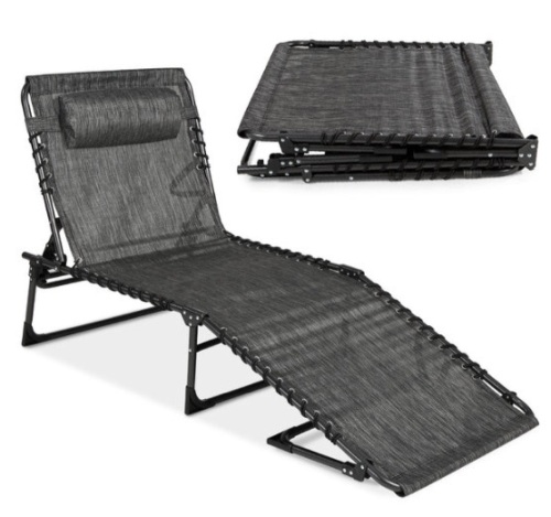 Portable Patio Chaise Lounge Chair Outdoor Recliner w/ Pillow, Gray - Lot 524