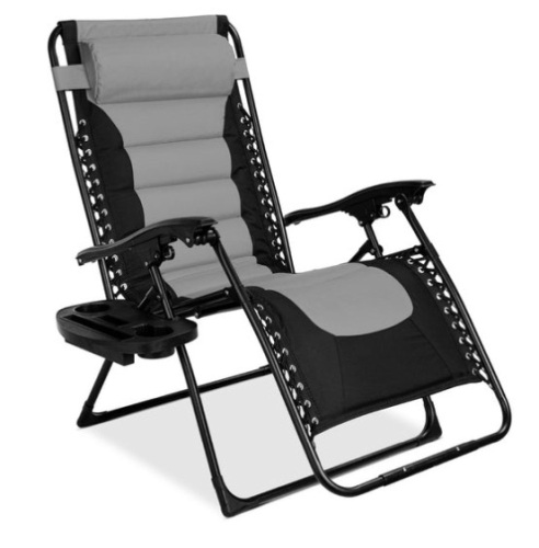 Oversized Padded Zero Gravity Chair, Folding Recliner w/ Headrest, Side Tray, Gray/Black - Lot 540