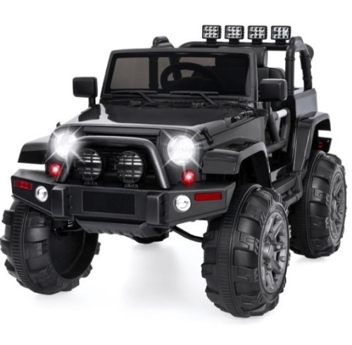 12V Kids Ride-On Truck Car Toy w/ 3 Speeds, LED, Remote, Bluetooth, Black - Lot 84