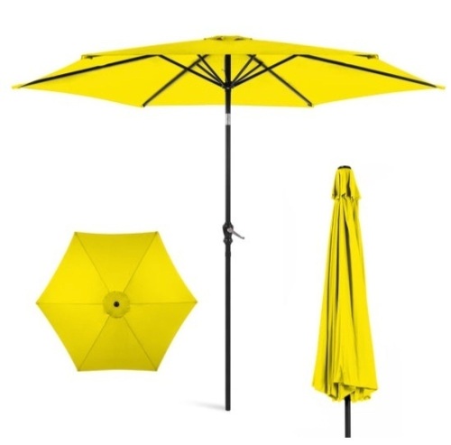 Outdoor Steel Market Patio Umbrella Decoration w/ Tilt, Crank Lift - 10ft, Yellow - Lot 228