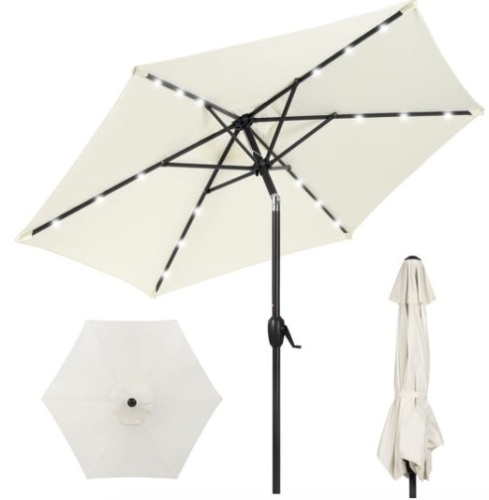 Outdoor Solar Patio Umbrella w/ Push Button Tilt, Crank Lift - 7.5ft, Cream - Lot 235