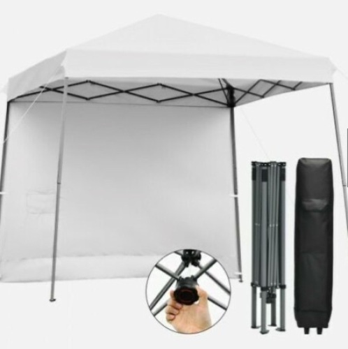 10 X 10 Feet Pop Up Tent Slant Leg Canopy With Detachable Side Wall-White - Lot 503