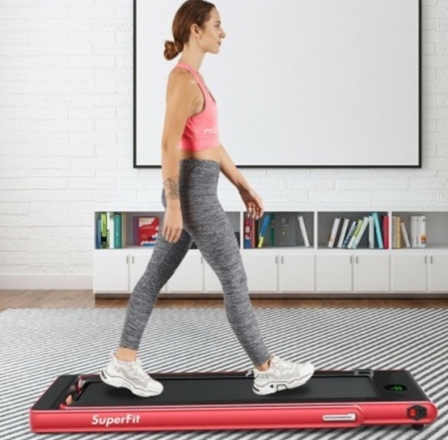 2 in 1 2.25 HP Under Desk Electric Installation-Free Folding Treadmil with Bluetooth Speaker and LED Display-Red - Lot 562