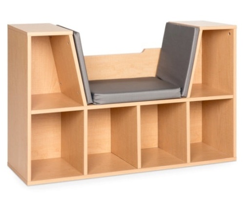 6-Cubbie Kids Bookcase Furniture Accent w/ Cushioned Reading Nook, Brown - Lot 237