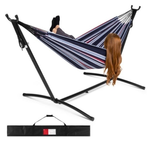 2-Person Brazilian-Style Double Hammock w/ Carrying Bag and Steel Stand, Abyss - Lot 239