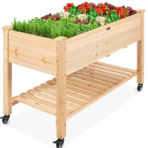 Mobile Raised Garden Bed Elevated Wood Planter w/ Wheels, Storage Shelf - Lot 242