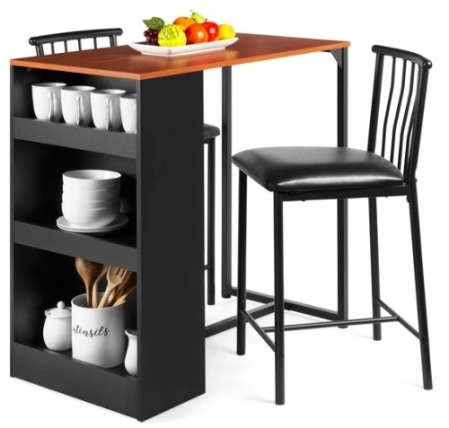 3-Piece Counter Height Kitchen Dining Table Set w/ Storage Shelves - Lot 569