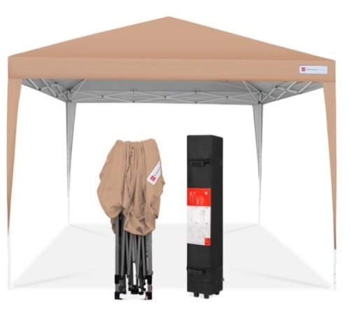 Outdoor Portable Pop Up Canopy Tent w/ Carrying Case, 10x10ft, Tan - Lot 252