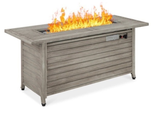 50,000 BTU Rectangular Propane Gas Fire Pit Table w/ Storage, Cover - 57in, Gray - Lot 253