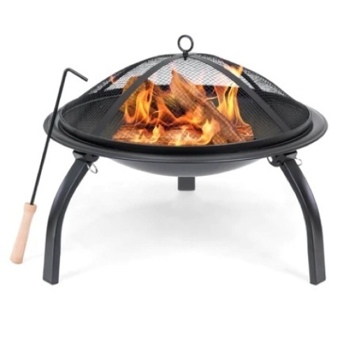 22in Fire Pit Bowl w/ Mesh Cover, Poker - Lot 255