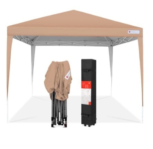 Outdoor Portable Pop Up Canopy Tent w/ Carrying Case, 10x10ft, Tan - Lot 258
