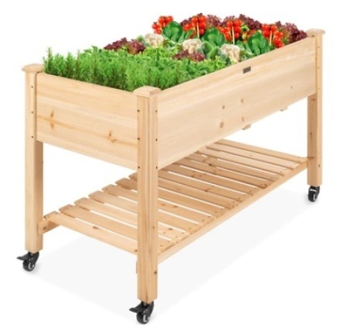 Elevated Wood Planter w/ Wheels, Storage Shelf - Lot 270