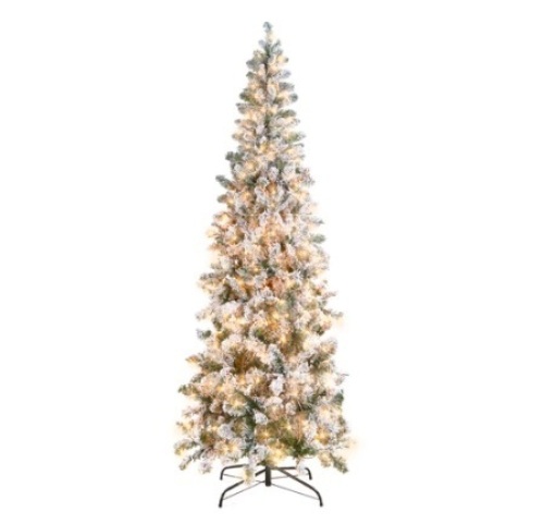 Pre-Lit Snow Flocked Artificial Pencil Christmas Tree, 12ft - Lot 271