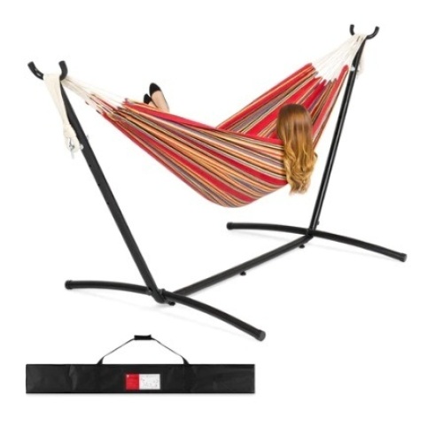 2-Person Brazilian-Style Double Hammock w/ Carrying Bag and Steel Stand, Sangria - Lot 275