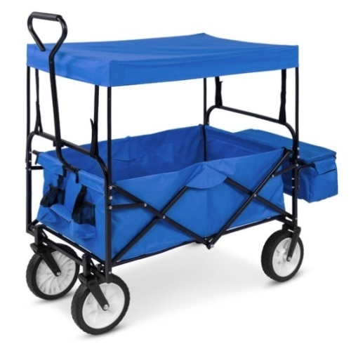 Utility Wagon Cart w/ Folding Design, 2 Cup Holders, Removable Canopy, Blue - Lot 279