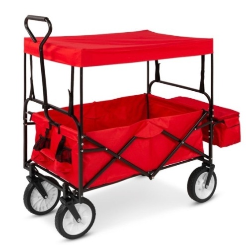 Utility Wagon Cart w/ Folding Design, 2 Cup Holders, Removable Canopy, Red - Lot 280