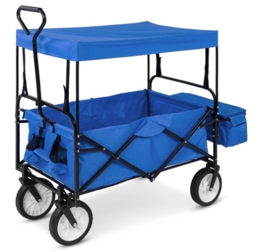 Utility Wagon Cart w/ Folding Design, 2 Cup Holders, Removable Canopy, Blue - Lot 281