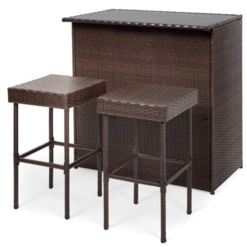 3-Piece Outdoor All-Weather Wicker Bar Table Set w/ 2 Stools - Lot 282