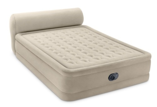 Intex Dura-Beam Air Mattress Deluxe Comfort Headboard Airbed Queen 18 Inch Height Internal Pump (Brown/Beige) - Lot 294