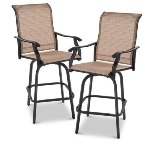 Set of 2 Swivel Barstools w/ 360 Rotation, All-Weather Mesh, Tan - Lot 580