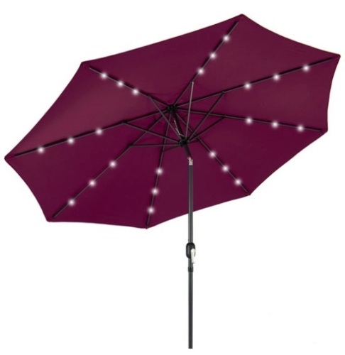 Solar LED Lighted Patio Umbrella w/ Tilt Adjustment, UV-Resistance - 10ft, Burgundy - Lot 582