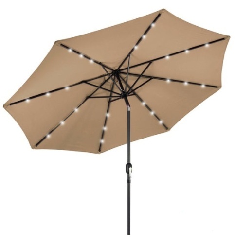 Solar LED Lighted Patio Umbrella w/ Tilt Adjustment, UV-Resistance - 10ft, Tan - Lot 586