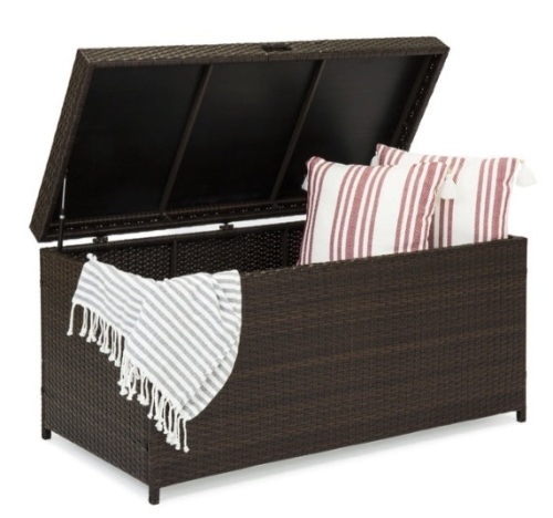 Indoor Outdoor Wicker Storage Box w/ Steel Frame, Lift-Up Top - 136 Gal - Lot 588
