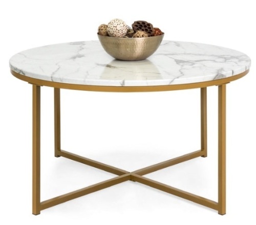 Round Coffee Table w/ Faux Marble Top, Metal Frame - 36in, Gold - Lot 598