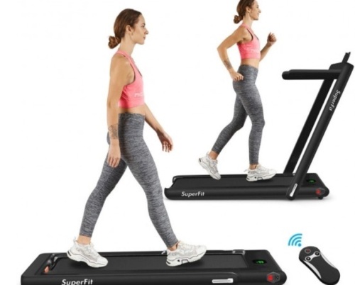 2-In-1 Folding Treadmill With Bluetooth Speaker Led Display-Black - Lot 393