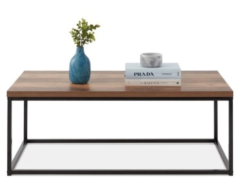 44in Modern Industrial Rectangular Wood Grain Coffee Table w/ Metal Frame, Brown - Lot 602