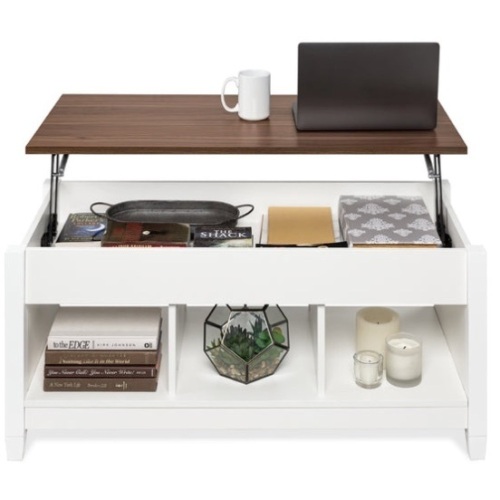 Multifunctional Lift Top Coffee Table w/ Hidden Storage, 3 Cubbies, White - Lot 603