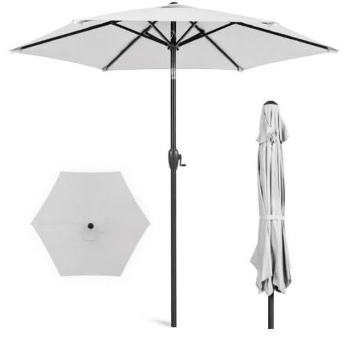 Outdoor Market Patio Umbrella w/ Push Button Tilt, Crank Lift - 7.5ft, Fog Gray  - Lot 611
