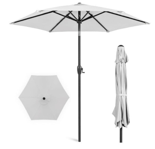 Outdoor Market Patio Umbrella w/ Push Button Tilt, Crank Lift - 7.5ft, Fog Gray - Lot 612