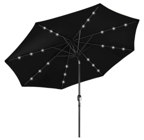 Solar LED Lighted Patio Umbrella w/ Tilt Adjustment, UV-Resistance - 10ft, Black - Lot 613