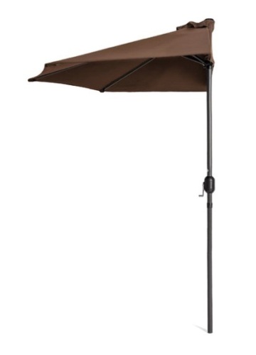 Half Patio Umbrella w/ 5 Ribs, Crank - 9ft, Brown - Lot 615