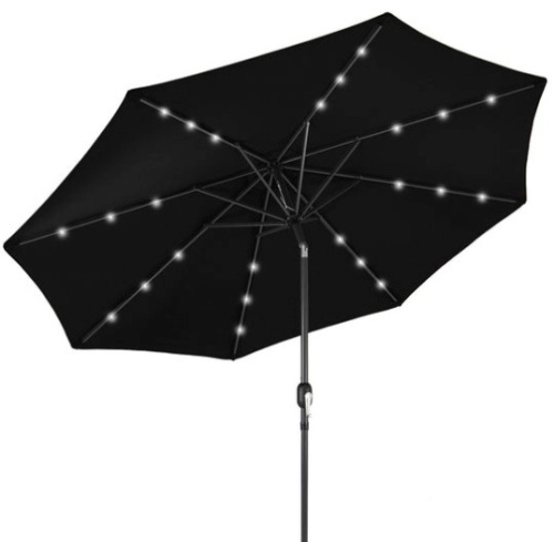 Solar LED Lighted Patio Umbrella w/ Tilt Adjustment, UV-Resistance - 10ft, Black - Lot 616