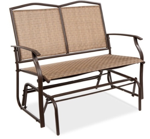 2-Person Patio Loveseat Swing Glider, Bench Rocker w/ Armrests, Brown - Lot 350