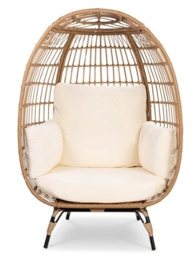 Wicker Egg Chair Oversized Indoor Outdoor Patio Lounger, Ivory - Lot 630