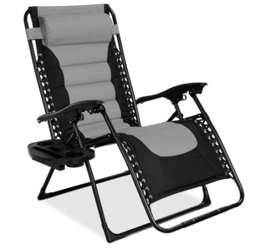 Oversized Padded Zero Gravity Chair, Folding Recliner w/ Headrest, Side Tray, Gray/Black - Lot 633