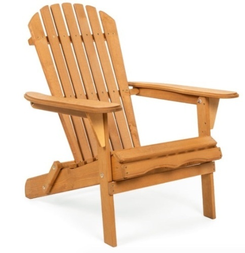 Folding Wooden Adirondack Chair Accent Furniture w/ Natural Finish - Brown - Lot 640