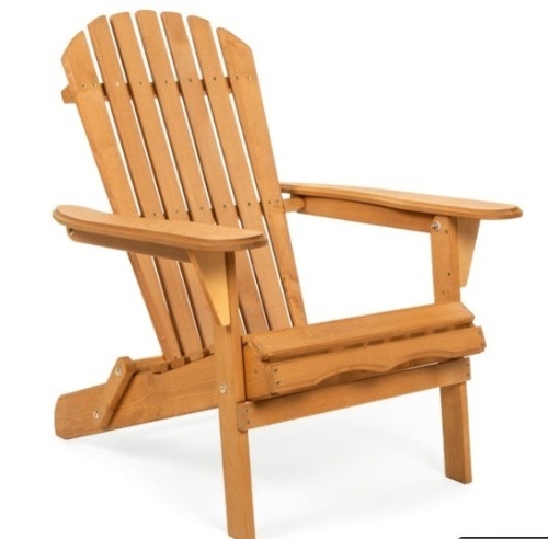 Folding Wooden Adirondack Chair Accent Furniture w/ Natural Finish - Brown - Lot 641