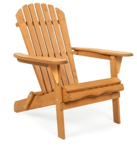 Folding Wooden Adirondack Chair Accent Furniture w/ Natural Finish - Brown - Lot 645