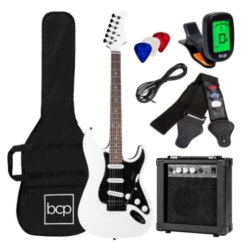 Beginner Electric Guitar Kit w/ Case, 10W Amp, Tremolo Bar - 39in, Glacier White - Lot 648