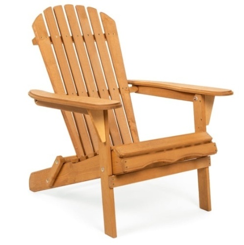 Folding Wooden Adirondack Chair Accent Furniture w/ Natural Finish - Brown - Lot 650
